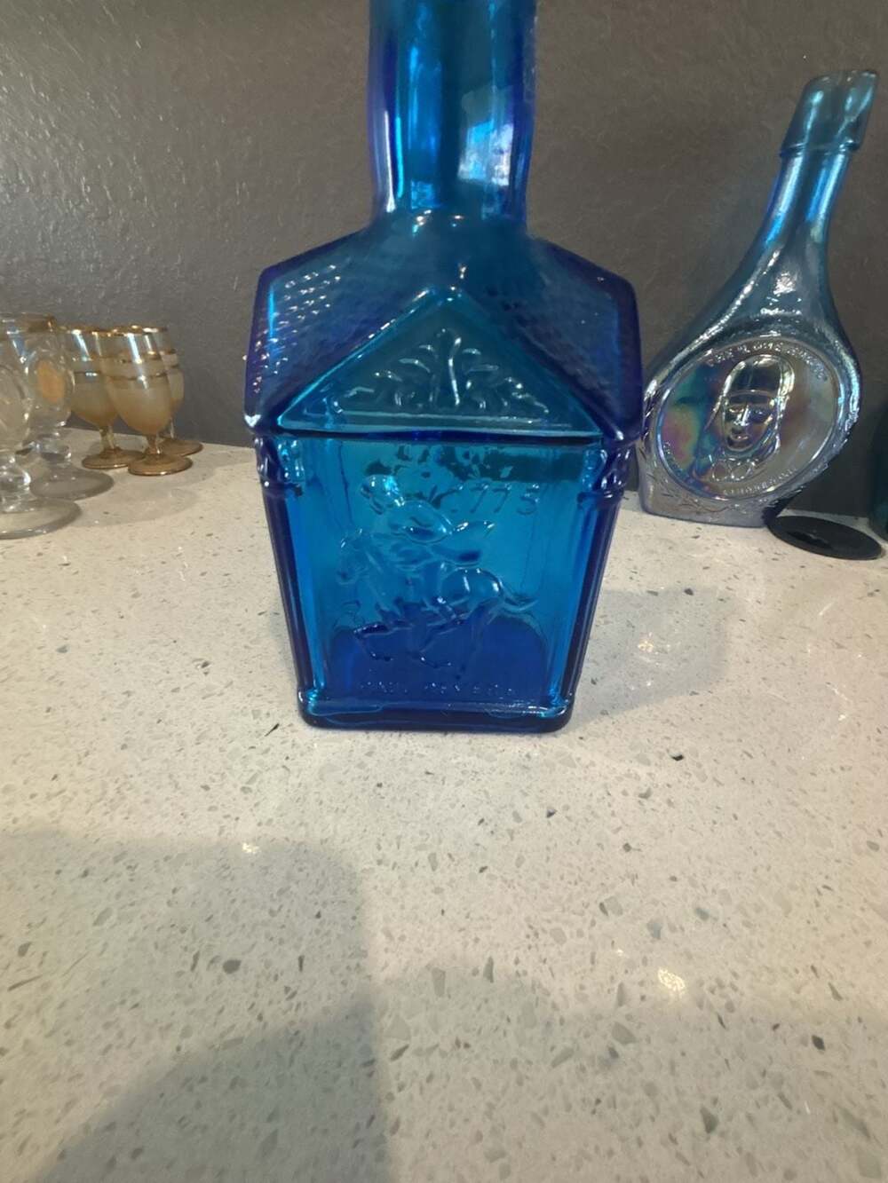 Vintage Wheaton Cobalt Blue Glass Paul Revere 1775 Eagle Embossed Bottle